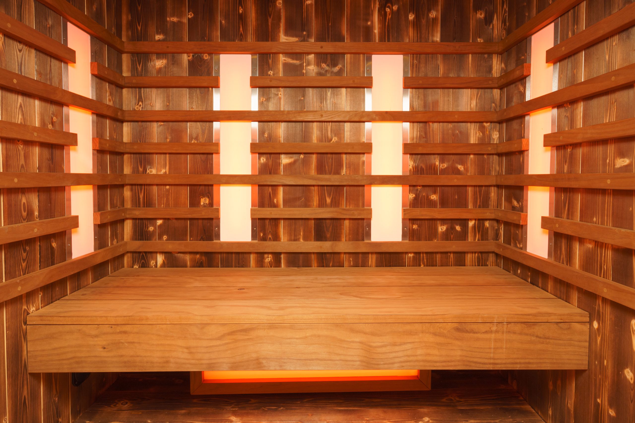 interior of an empty wooden steam room